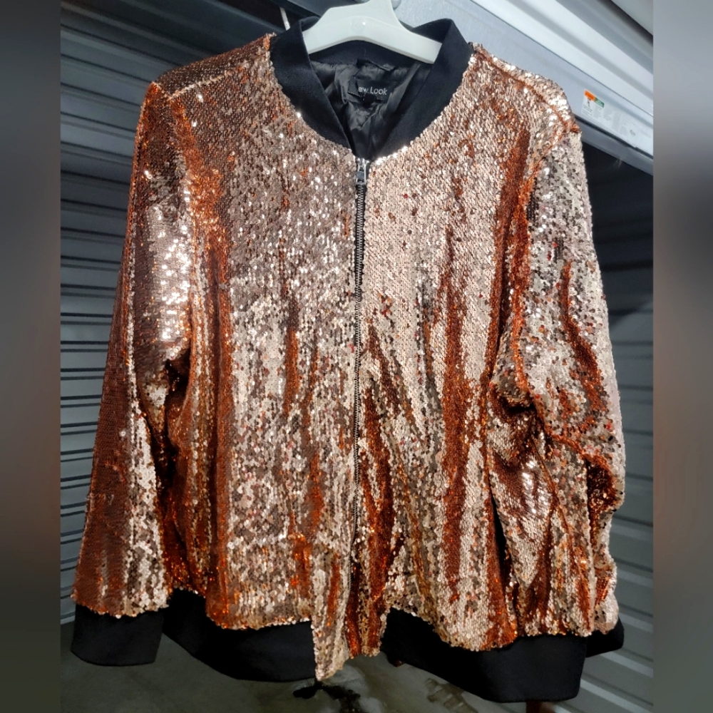 Rose Gold Sequin Bomber Jacket